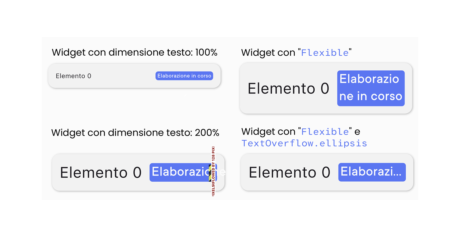 esempio widget accessibile e non accessibile di un testo al 100% e uno al 200%