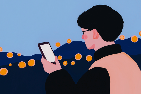 Illustrazione di un ragazzo che guarda il suo telefono