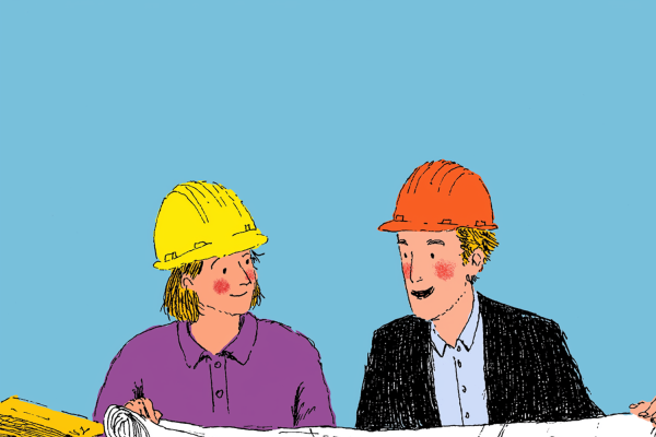 Illustrazione di due persone che lavorano insieme.