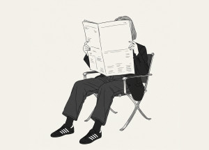 Illustrazione di una persona seduta su una sedia che legge il giornale
