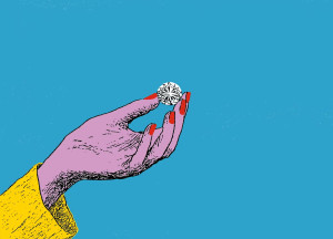 Illustrazione di una mando di una donna che tiene un diamante.