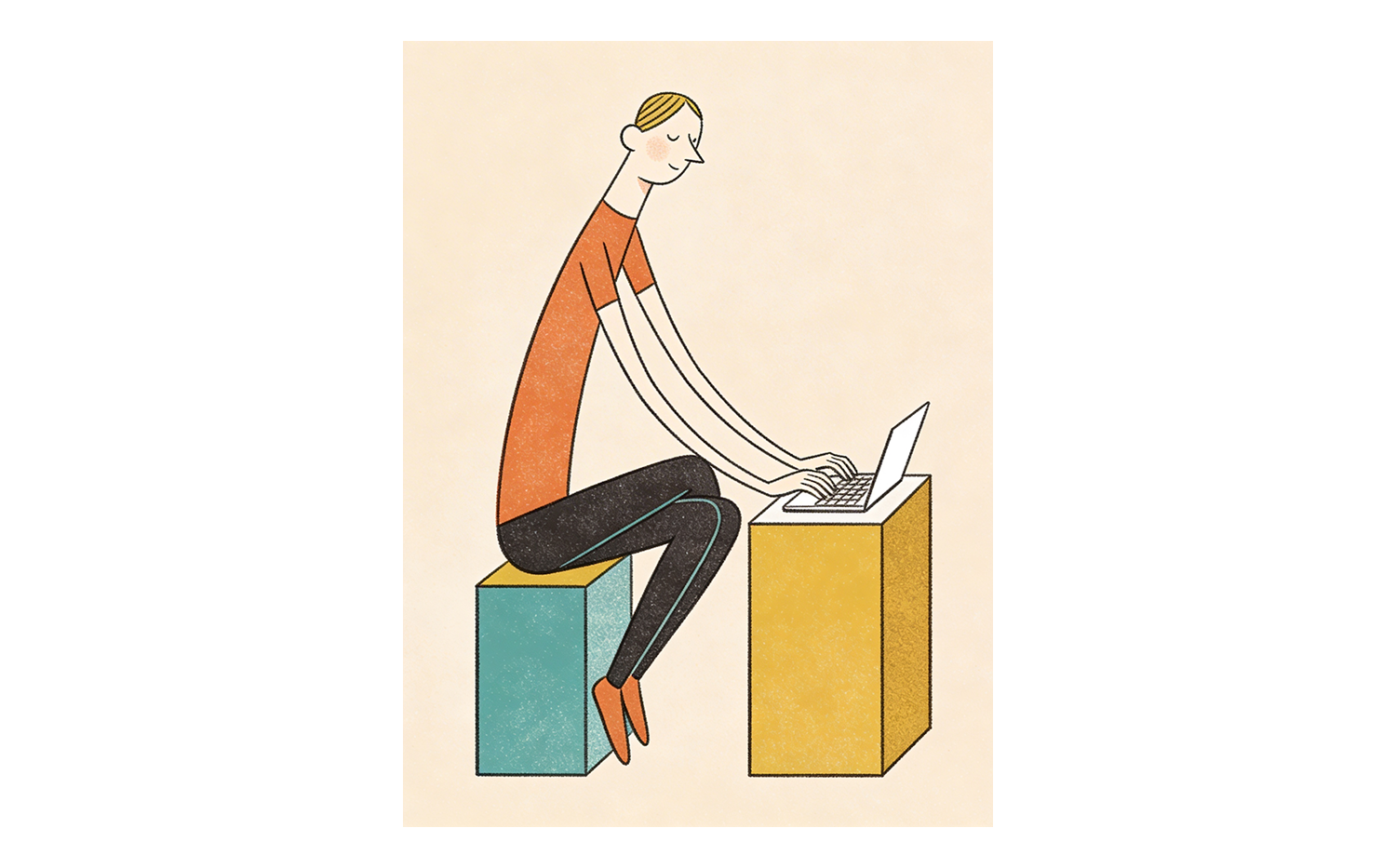 Illustrazione di una persona seduta mentre usa il pc