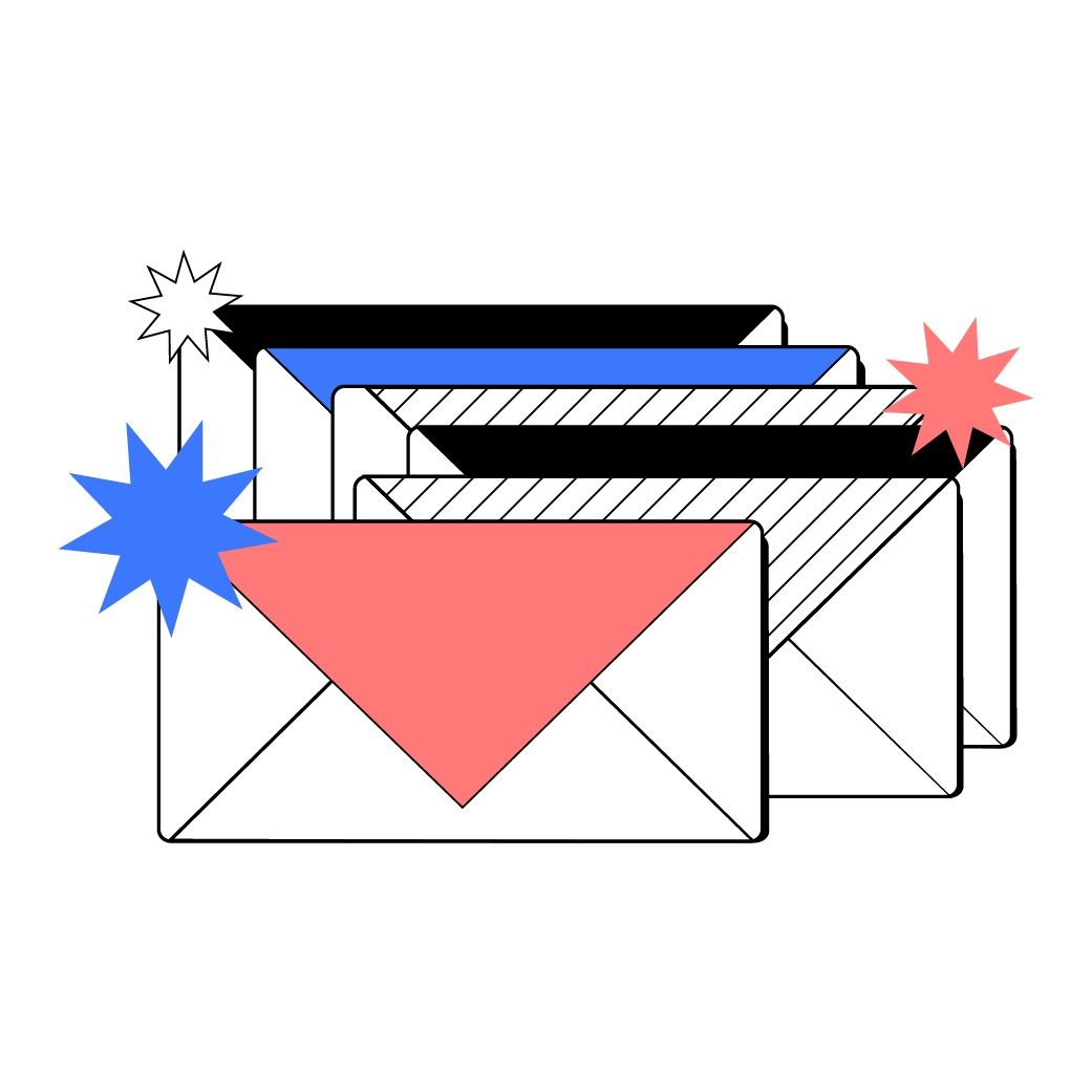 Illustrazione di buste per lettere sovrapposte che rappresentano le e-email nella sezione contatti