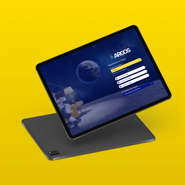 Mockup di un tablet con una schermata dell'app argos