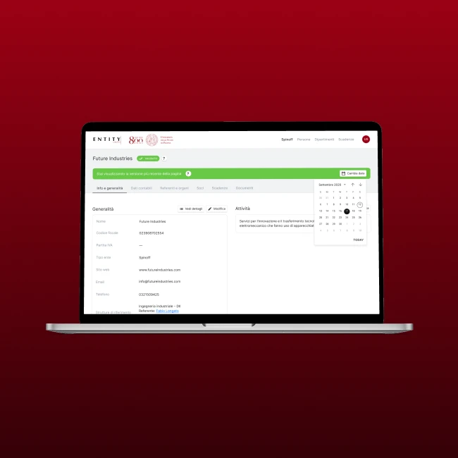 Mockup dell'app "Entity".