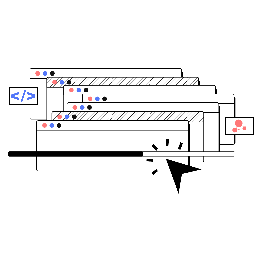 Illustrazione stilizzata di alcune pagine web.