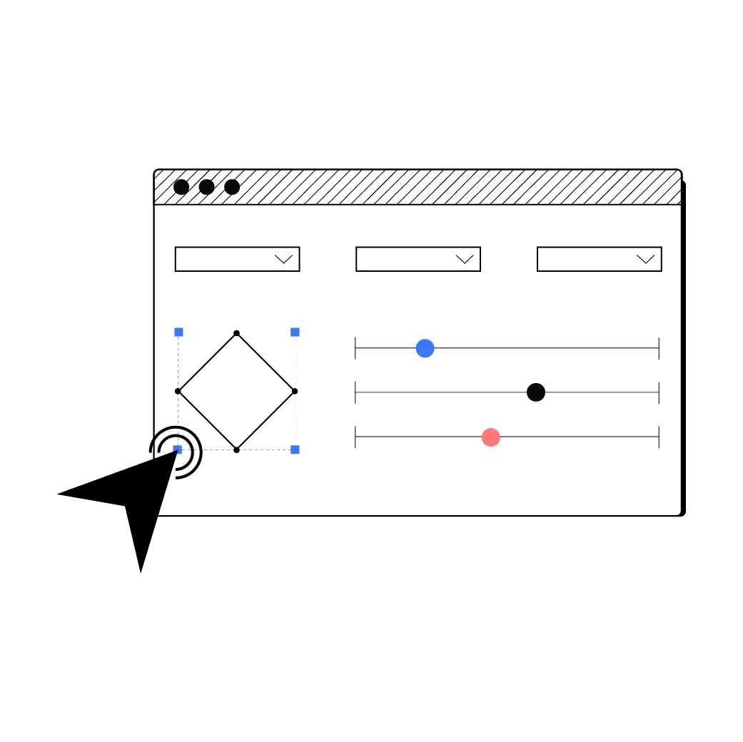 Illustrazione stilizzata di una pagina web e un cursore.