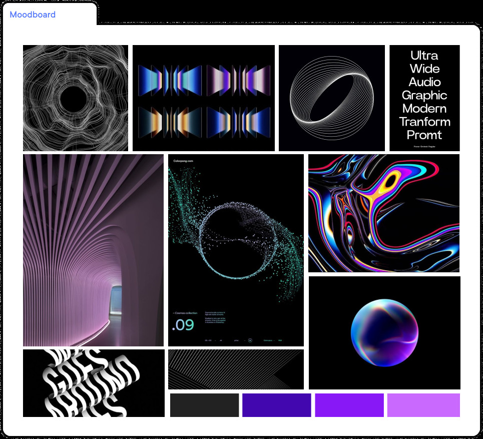 Screenshot della moodboard realizzata per 