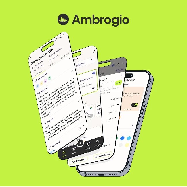 Mockup mobile dell'app "Ambrogio".