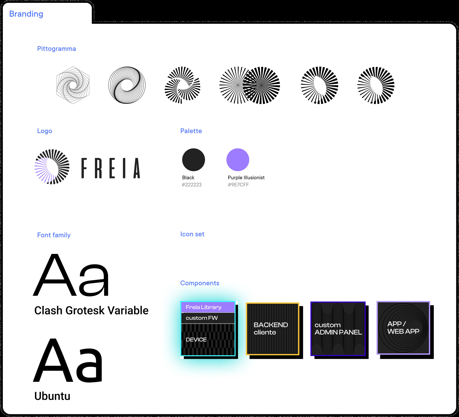 Screenshot dello sviluppo del brand per freia, piattaforma IoT.