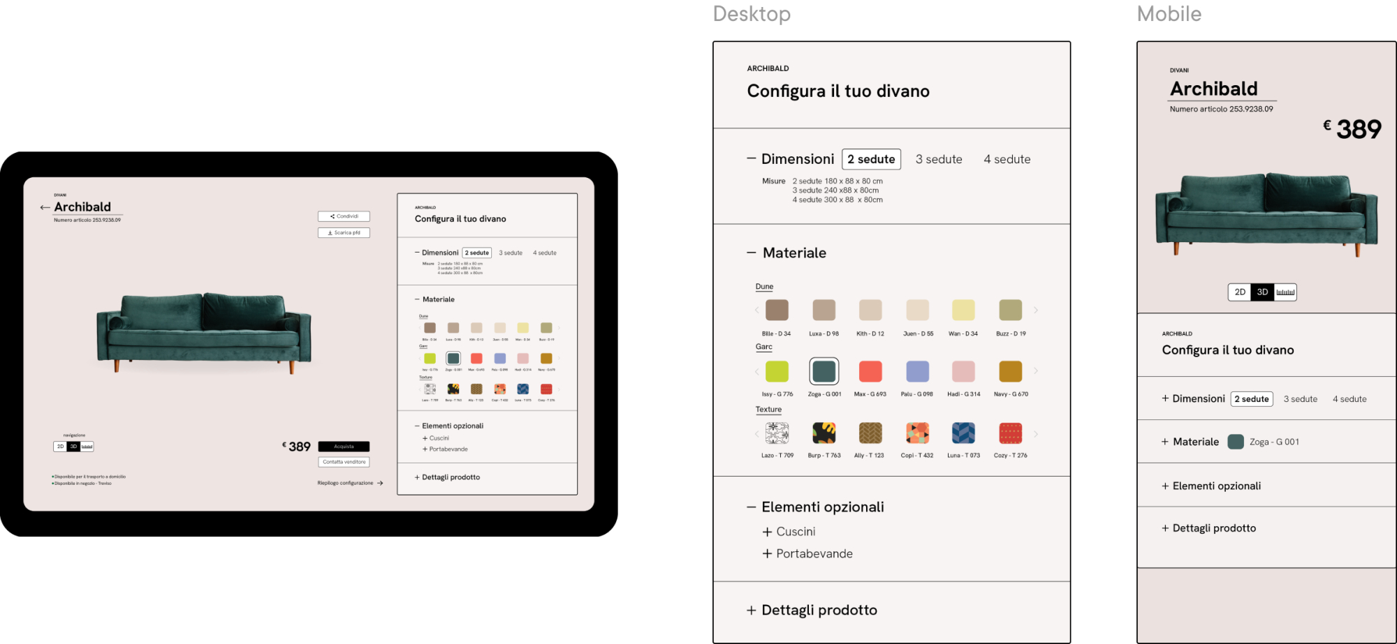 implementation of Malmo product configurator for a furniture configuration app