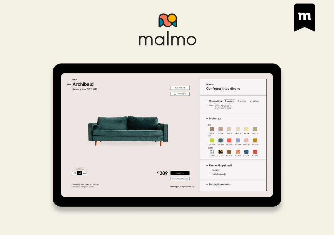 Dashboard Configuratore 3D di divani