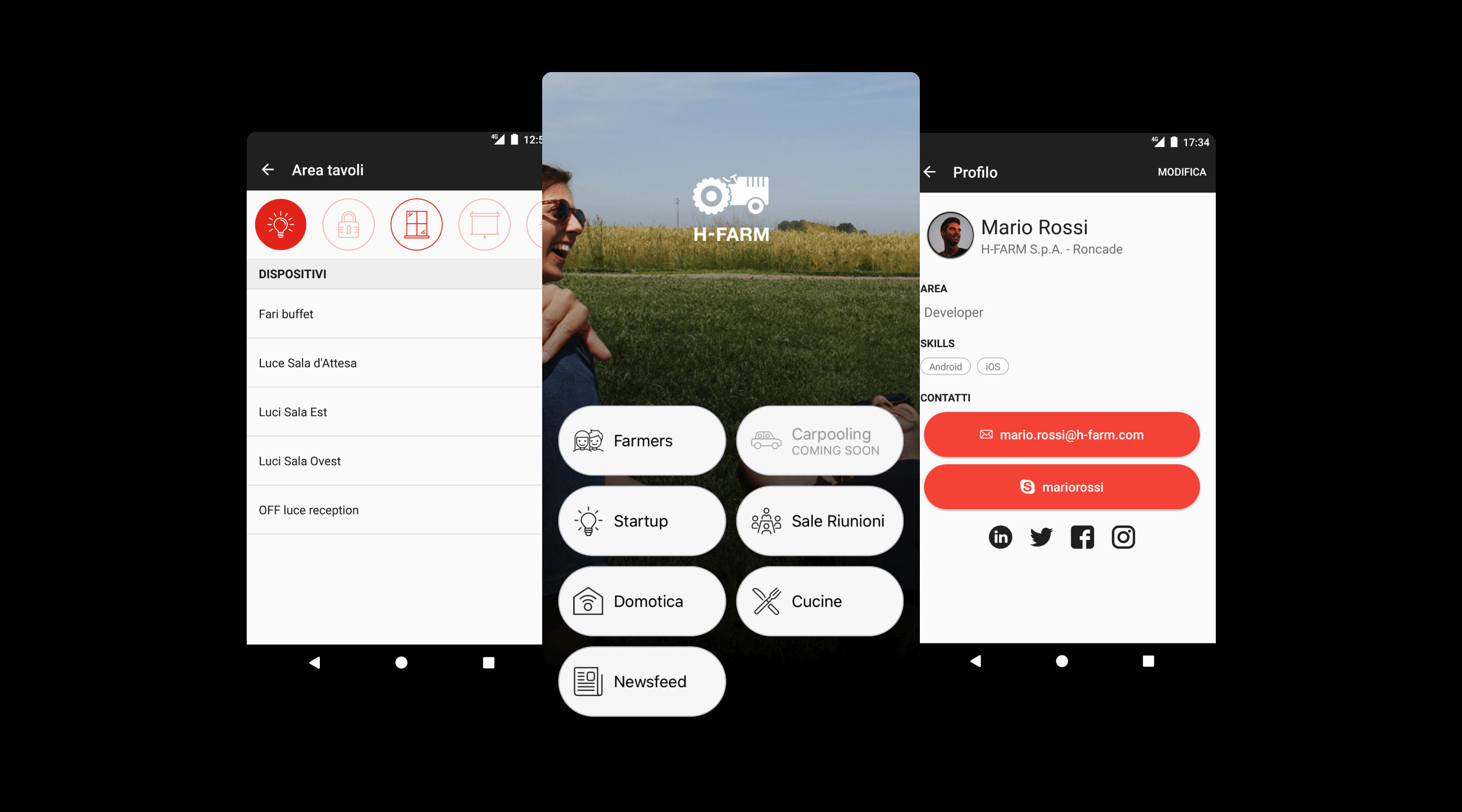 H-Farm app project - Screenshots of app usage