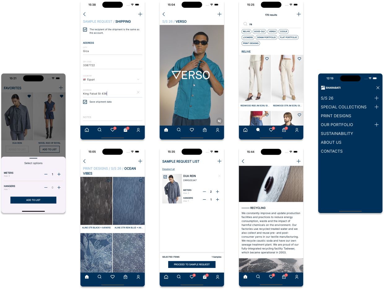 Schermate app mobile Sharabati